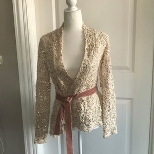 Embellished crochet wrap sweater